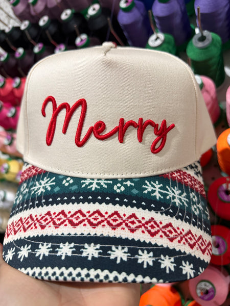 Merry puff cursive Christmas Hat