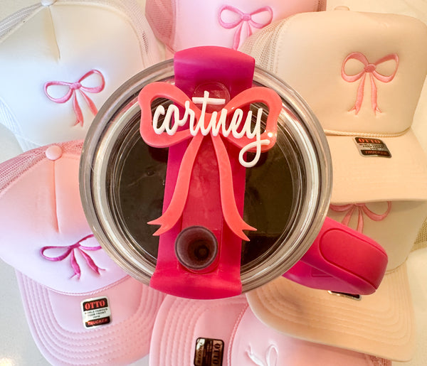 Bow personalized cup topper
