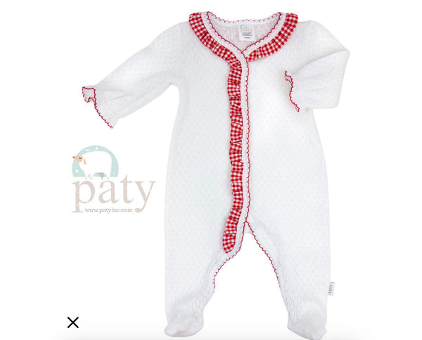 Paty Footie w/ Red Gingham Ruffle & Puff Sleeve