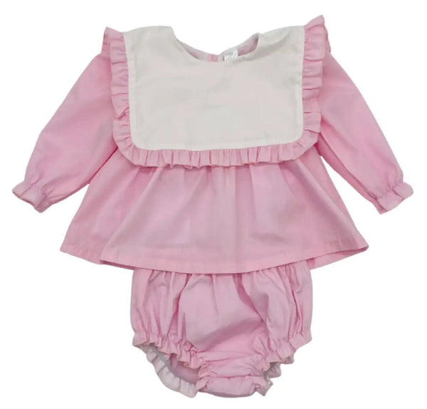 Long Sleeve Pink Bib Diaper Set